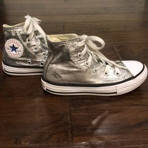Converse high tops silver/white girls 11